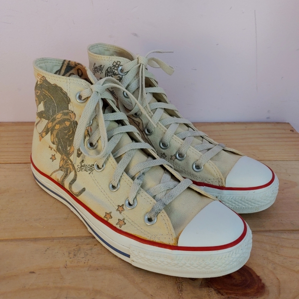 Converse x Sailor Jerry Cream and Red High-Top Sneakers